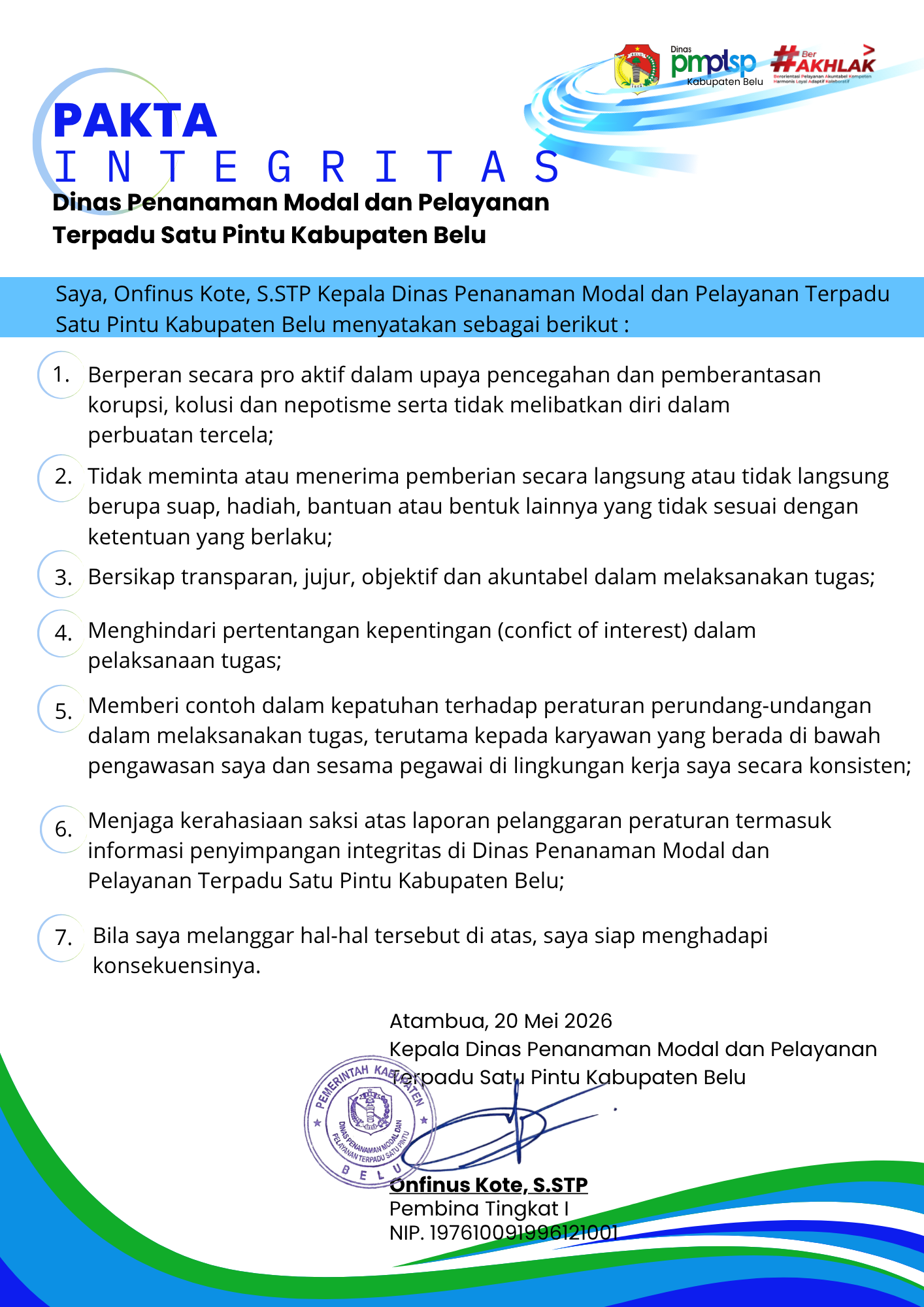 Pakta Integritas DPMPTSP
